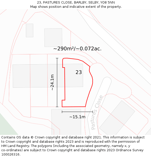 23, PASTURES CLOSE, BARLBY, SELBY, YO8 5NN: Plot and title map