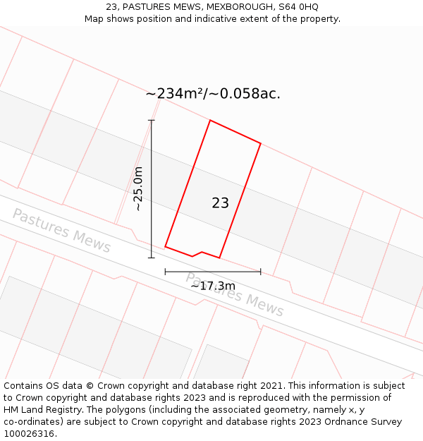 23, PASTURES MEWS, MEXBOROUGH, S64 0HQ: Plot and title map