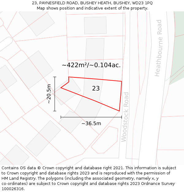 23, PAYNESFIELD ROAD, BUSHEY HEATH, BUSHEY, WD23 1PQ: Plot and title map