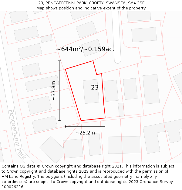 23, PENCAERFENNI PARK, CROFTY, SWANSEA, SA4 3SE: Plot and title map