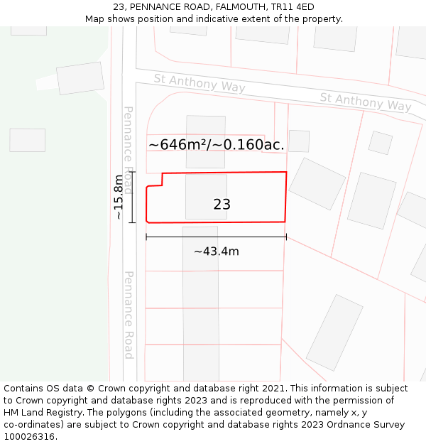 23, PENNANCE ROAD, FALMOUTH, TR11 4ED: Plot and title map