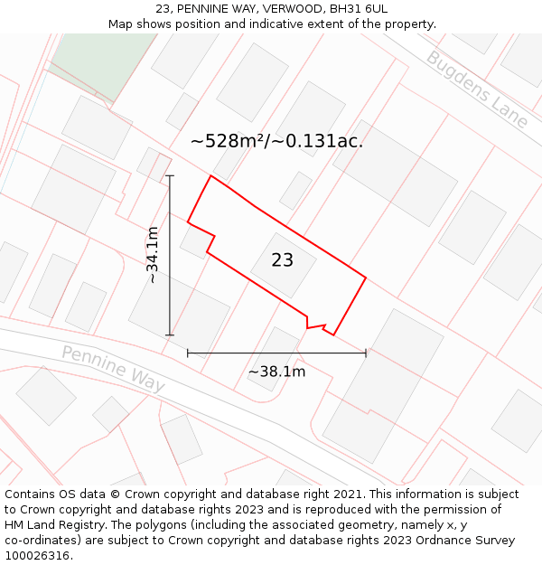 23, PENNINE WAY, VERWOOD, BH31 6UL: Plot and title map