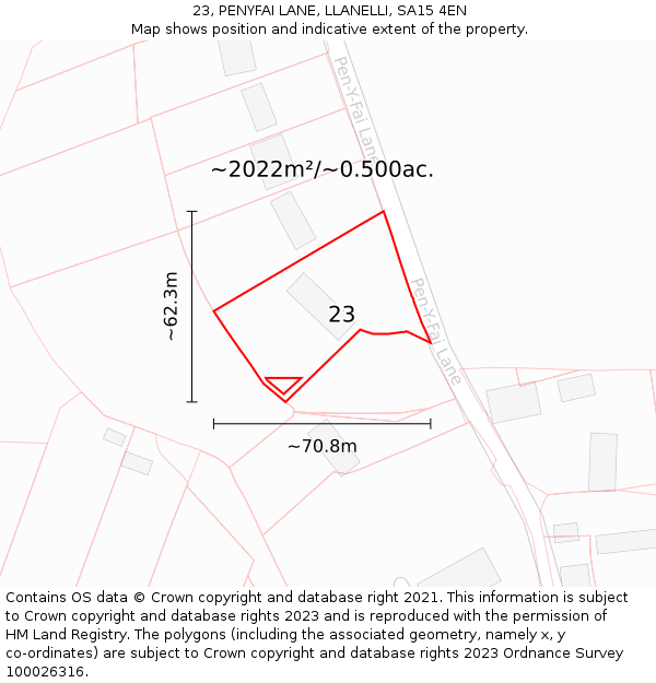 23, PENYFAI LANE, LLANELLI, SA15 4EN: Plot and title map