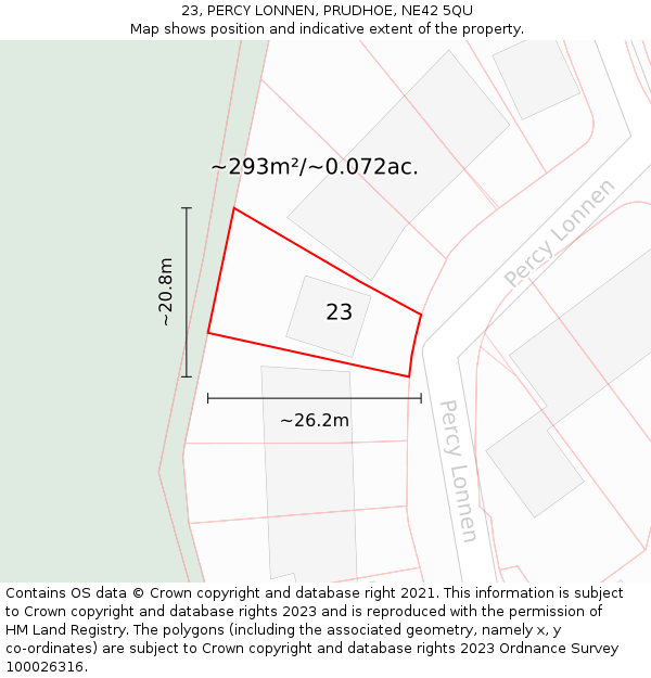 23, PERCY LONNEN, PRUDHOE, NE42 5QU: Plot and title map