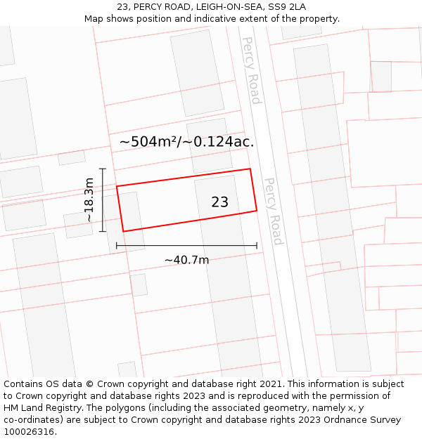 23, PERCY ROAD, LEIGH-ON-SEA, SS9 2LA: Plot and title map