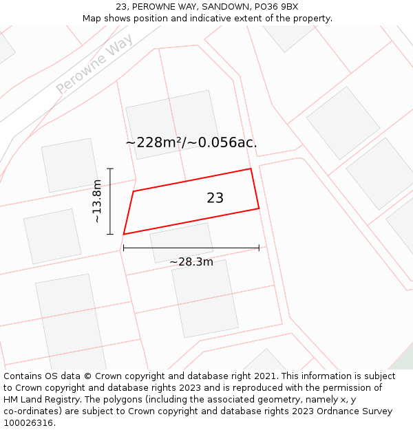 23, PEROWNE WAY, SANDOWN, PO36 9BX: Plot and title map