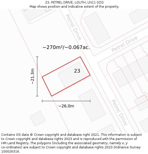 23, PETREL DRIVE, LOUTH, LN11 0ZG: Plot and title map