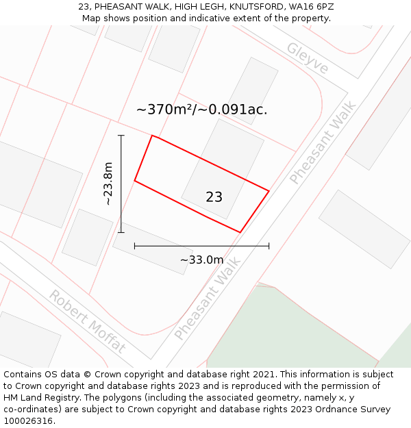 23, PHEASANT WALK, HIGH LEGH, KNUTSFORD, WA16 6PZ: Plot and title map