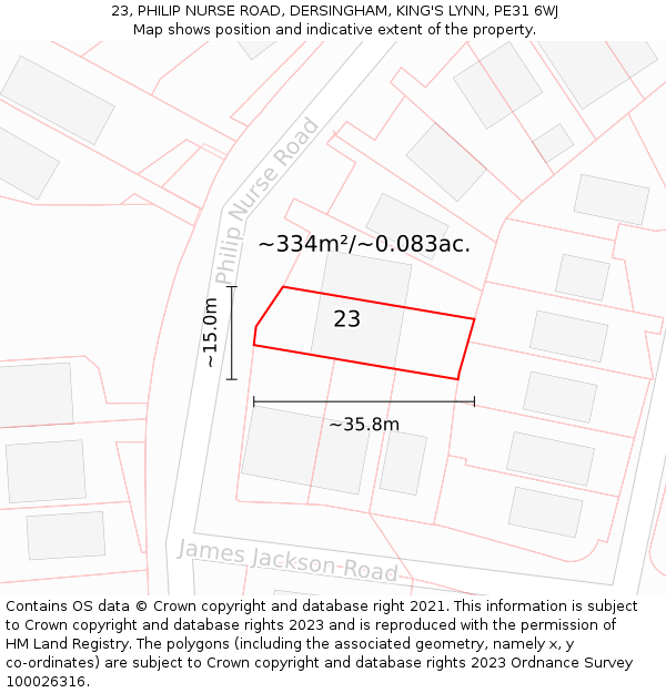 23, PHILIP NURSE ROAD, DERSINGHAM, KING'S LYNN, PE31 6WJ: Plot and title map