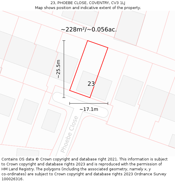 23, PHOEBE CLOSE, COVENTRY, CV3 1LJ: Plot and title map