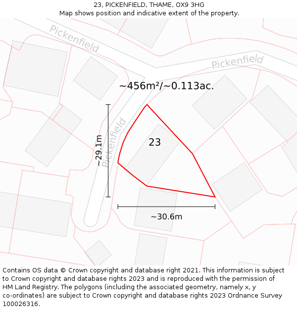 23, PICKENFIELD, THAME, OX9 3HG: Plot and title map