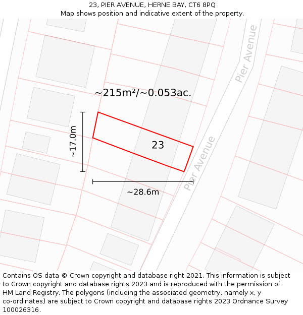 23, PIER AVENUE, HERNE BAY, CT6 8PQ: Plot and title map