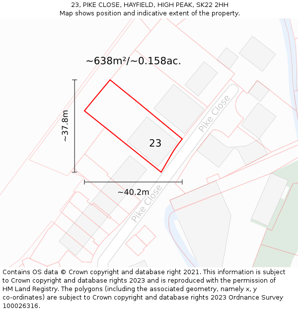 23, PIKE CLOSE, HAYFIELD, HIGH PEAK, SK22 2HH: Plot and title map