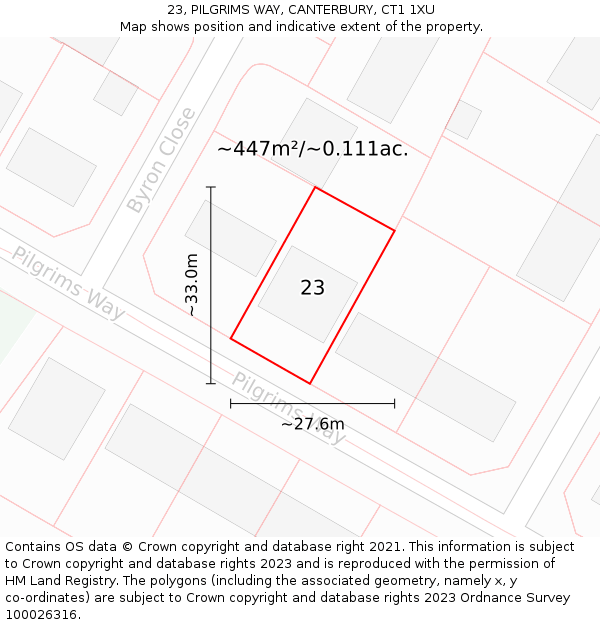 23, PILGRIMS WAY, CANTERBURY, CT1 1XU: Plot and title map