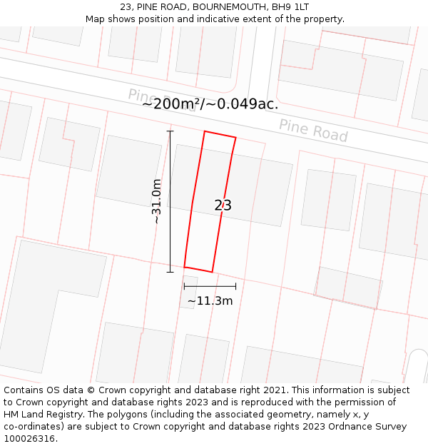 23, PINE ROAD, BOURNEMOUTH, BH9 1LT: Plot and title map