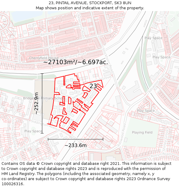 23, PINTAIL AVENUE, STOCKPORT, SK3 8UN: Plot and title map