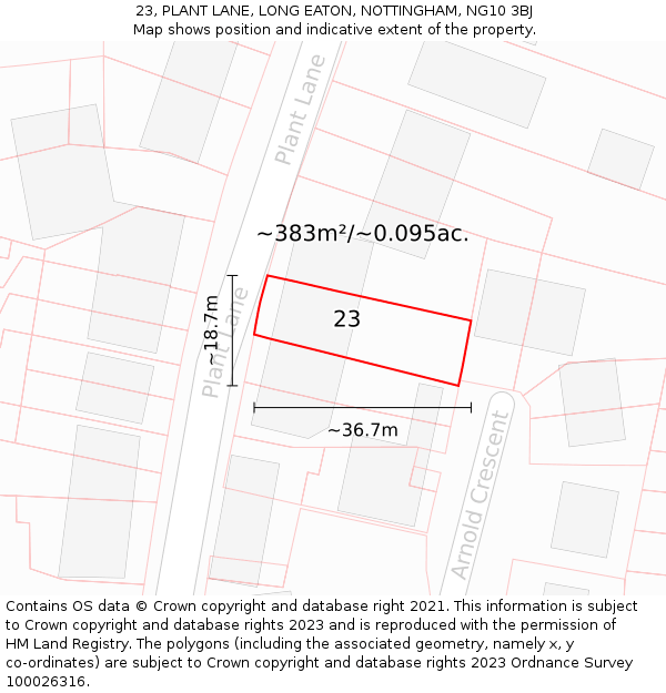 23, PLANT LANE, LONG EATON, NOTTINGHAM, NG10 3BJ: Plot and title map