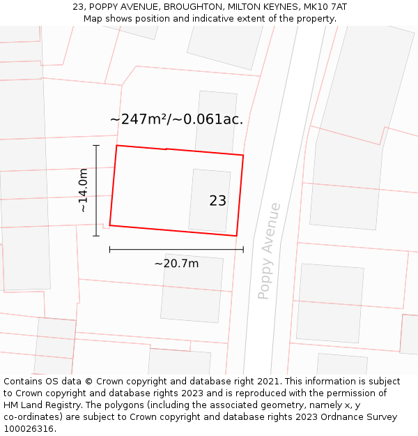 23, POPPY AVENUE, BROUGHTON, MILTON KEYNES, MK10 7AT: Plot and title map