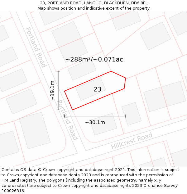 23, PORTLAND ROAD, LANGHO, BLACKBURN, BB6 8EL: Plot and title map