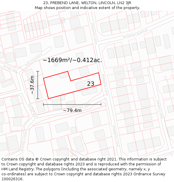 23, PREBEND LANE, WELTON, LINCOLN, LN2 3JR: Plot and title map