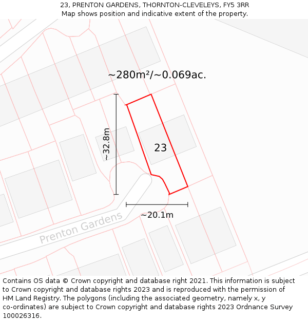 23, PRENTON GARDENS, THORNTON-CLEVELEYS, FY5 3RR: Plot and title map