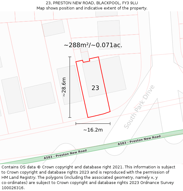 23, PRESTON NEW ROAD, BLACKPOOL, FY3 9LU: Plot and title map