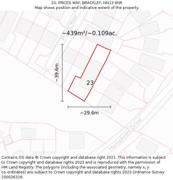 23, PRICES WAY, BRACKLEY, NN13 6NR: Plot and title map