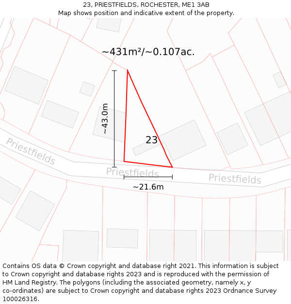 23, PRIESTFIELDS, ROCHESTER, ME1 3AB: Plot and title map