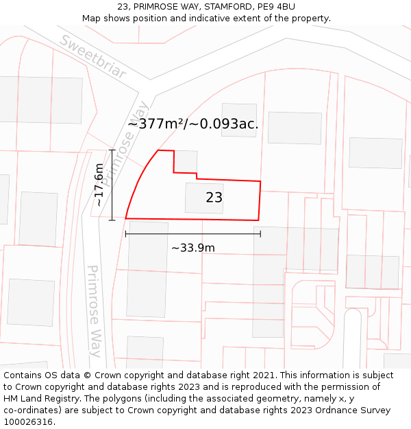 23, PRIMROSE WAY, STAMFORD, PE9 4BU: Plot and title map