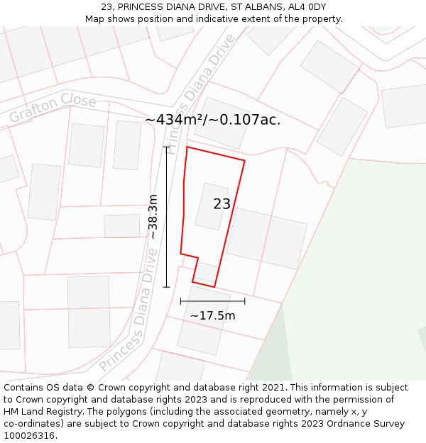 23, PRINCESS DIANA DRIVE, ST ALBANS, AL4 0DY: Plot and title map