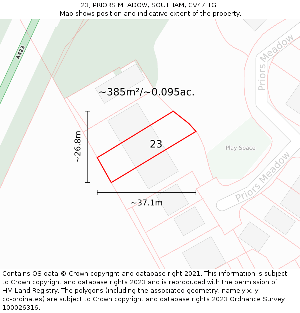 23, PRIORS MEADOW, SOUTHAM, CV47 1GE: Plot and title map