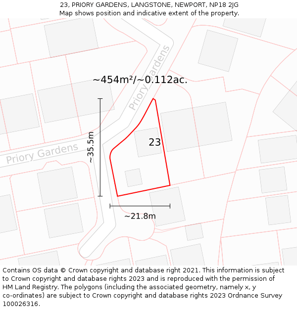 23, PRIORY GARDENS, LANGSTONE, NEWPORT, NP18 2JG: Plot and title map