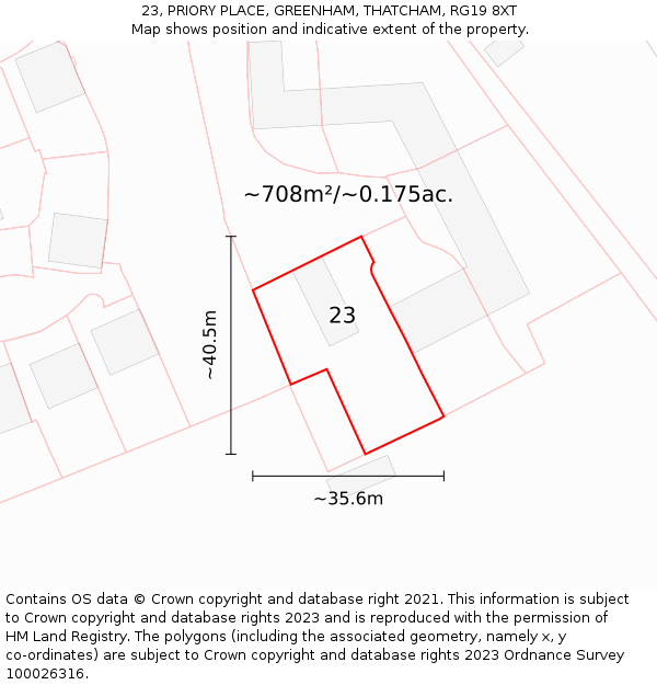 23, PRIORY PLACE, GREENHAM, THATCHAM, RG19 8XT: Plot and title map