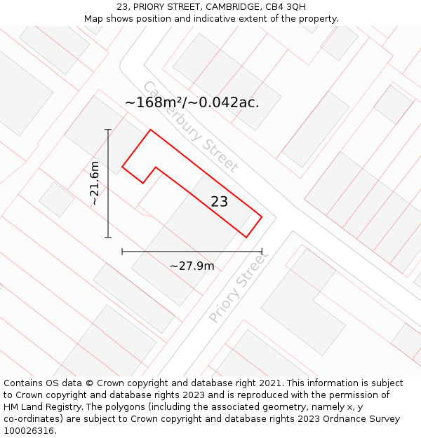 23, PRIORY STREET, CAMBRIDGE, CB4 3QH: Plot and title map