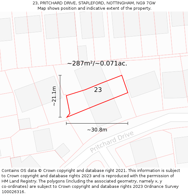 23, PRITCHARD DRIVE, STAPLEFORD, NOTTINGHAM, NG9 7GW: Plot and title map