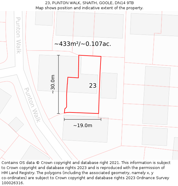 23, PUNTON WALK, SNAITH, GOOLE, DN14 9TB: Plot and title map