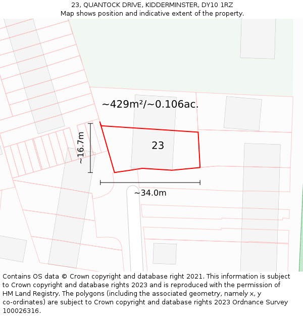 23, QUANTOCK DRIVE, KIDDERMINSTER, DY10 1RZ: Plot and title map