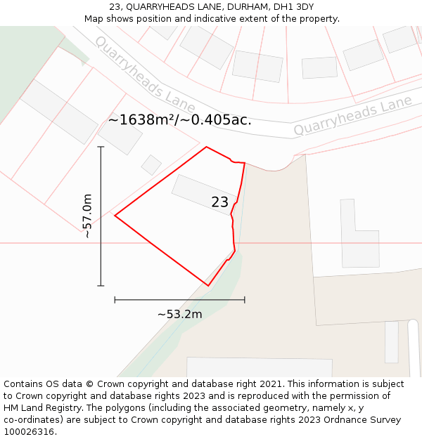 23, QUARRYHEADS LANE, DURHAM, DH1 3DY: Plot and title map