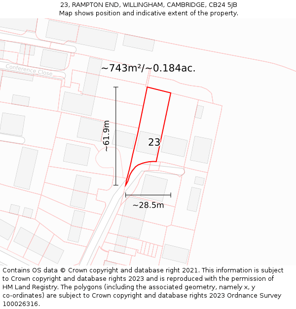 23, RAMPTON END, WILLINGHAM, CAMBRIDGE, CB24 5JB: Plot and title map