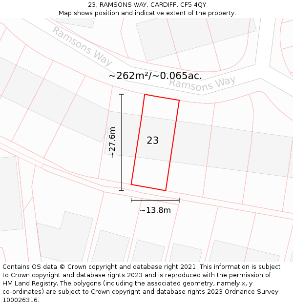 23, RAMSONS WAY, CARDIFF, CF5 4QY: Plot and title map