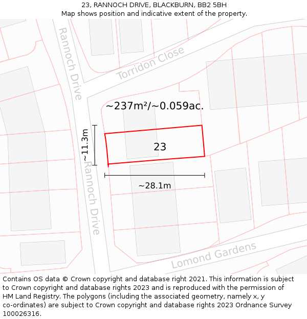 23, RANNOCH DRIVE, BLACKBURN, BB2 5BH: Plot and title map