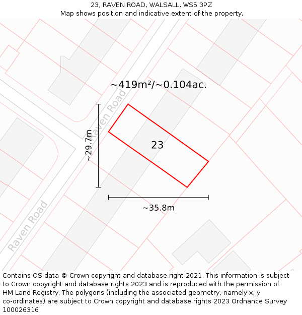 23, RAVEN ROAD, WALSALL, WS5 3PZ: Plot and title map