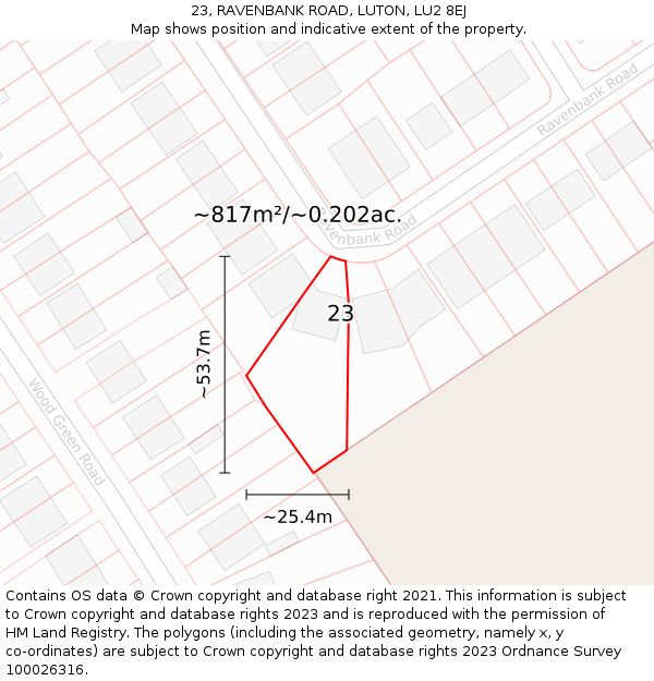 23, RAVENBANK ROAD, LUTON, LU2 8EJ: Plot and title map