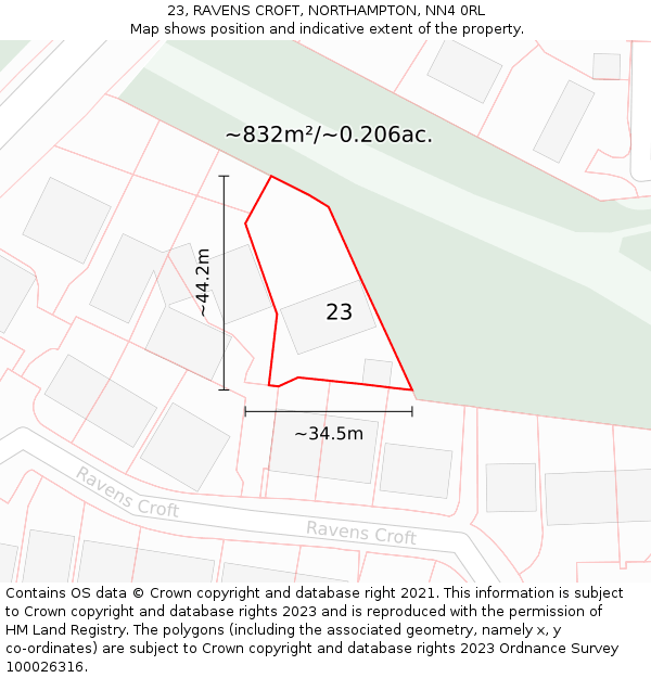 23, RAVENS CROFT, NORTHAMPTON, NN4 0RL: Plot and title map