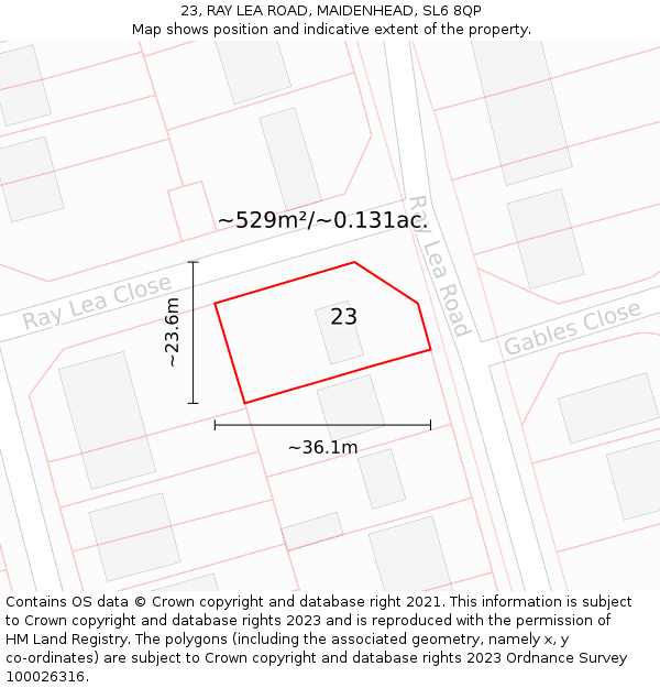 23, RAY LEA ROAD, MAIDENHEAD, SL6 8QP: Plot and title map