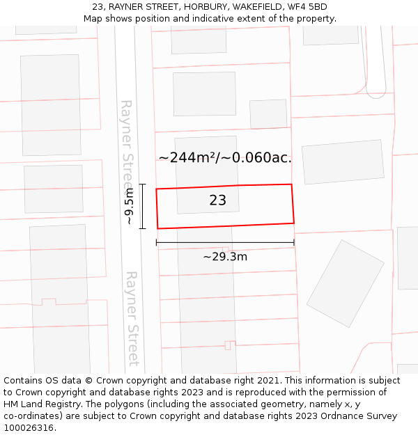 23, RAYNER STREET, HORBURY, WAKEFIELD, WF4 5BD: Plot and title map
