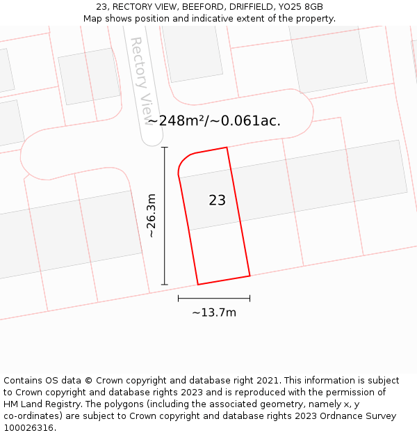 23, RECTORY VIEW, BEEFORD, DRIFFIELD, YO25 8GB: Plot and title map