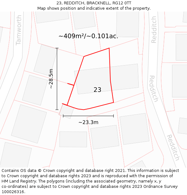 23, REDDITCH, BRACKNELL, RG12 0TT: Plot and title map