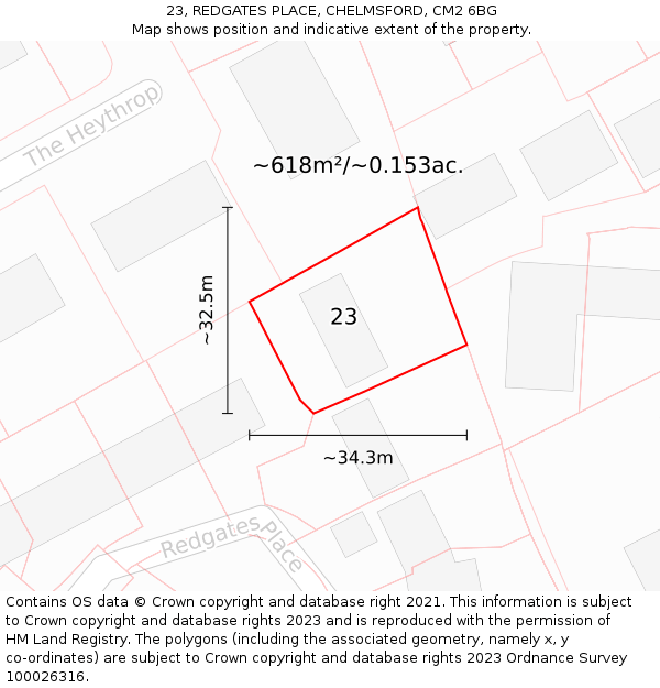 23, REDGATES PLACE, CHELMSFORD, CM2 6BG: Plot and title map