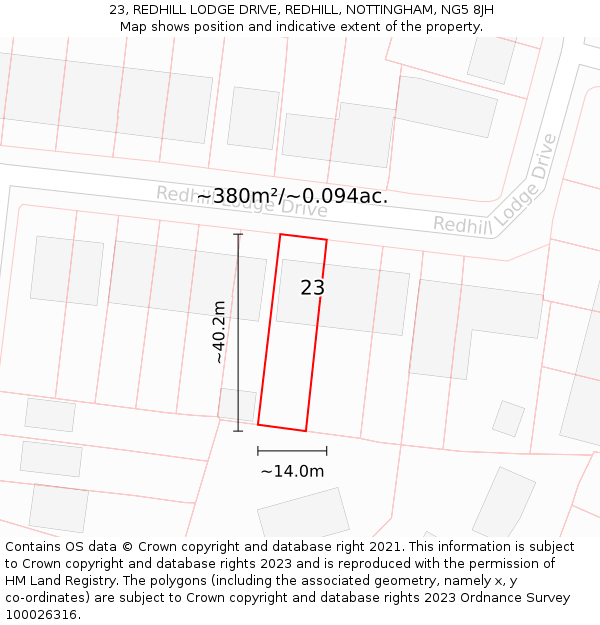 23, REDHILL LODGE DRIVE, REDHILL, NOTTINGHAM, NG5 8JH: Plot and title map